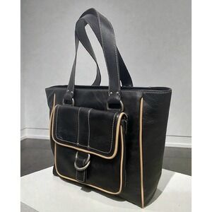 Vtg Marc Jacobs Black Leather Contrast Piping Shoulder Handbag D Ring Buckle Y2K